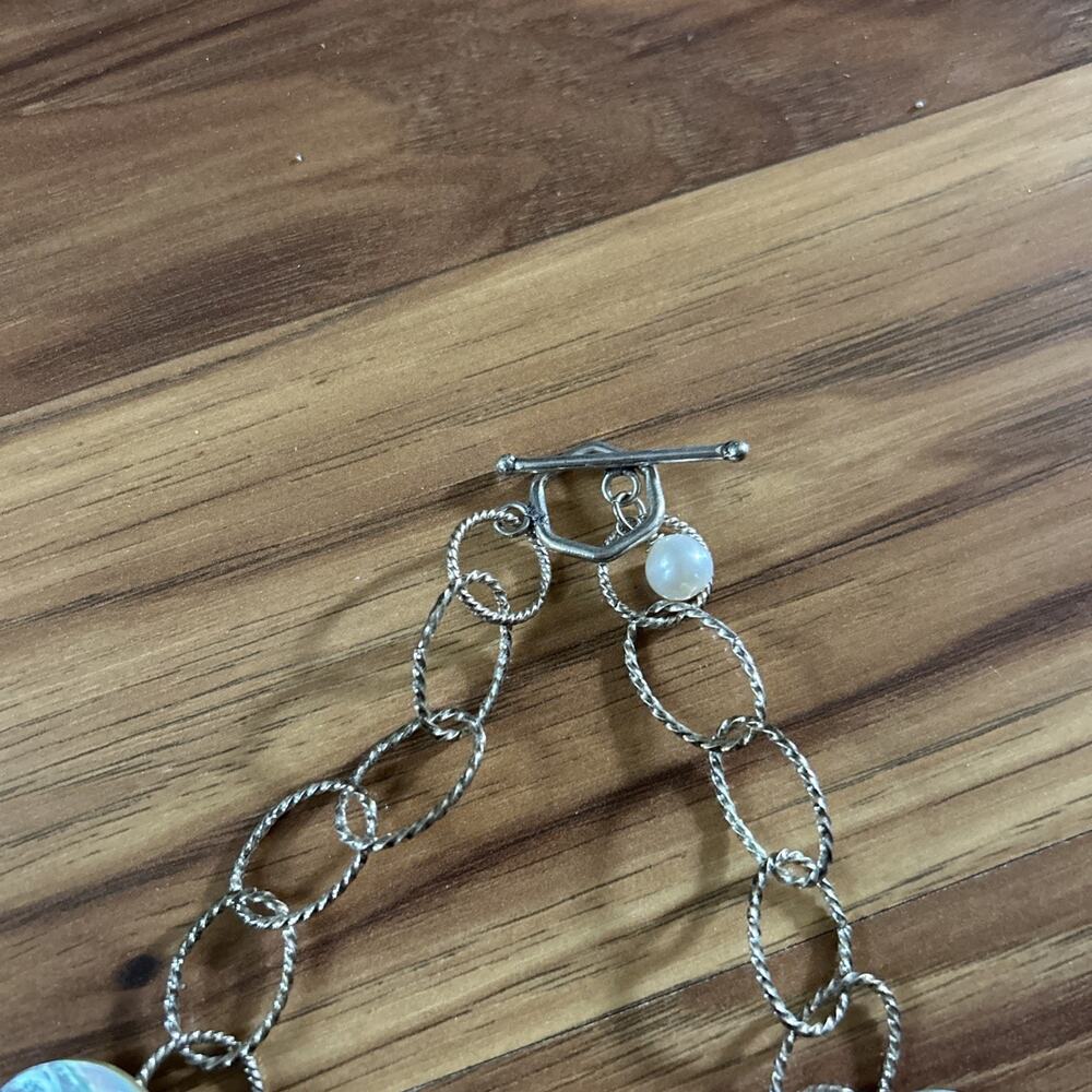 Handmade Abalone Shell Button Necklace Silver Vin… - image 8